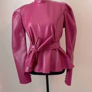 Crimson Belted Peplum Blouse.